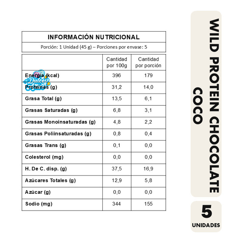 Barrita Wild Protein Chocolate Coco - Vegana (caja Con 5 Un)