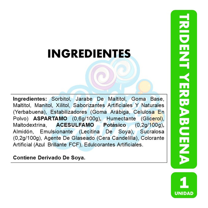 Chicle Trident Yerbabuena - Sin Azúcar (frasco Con 35 Uni)