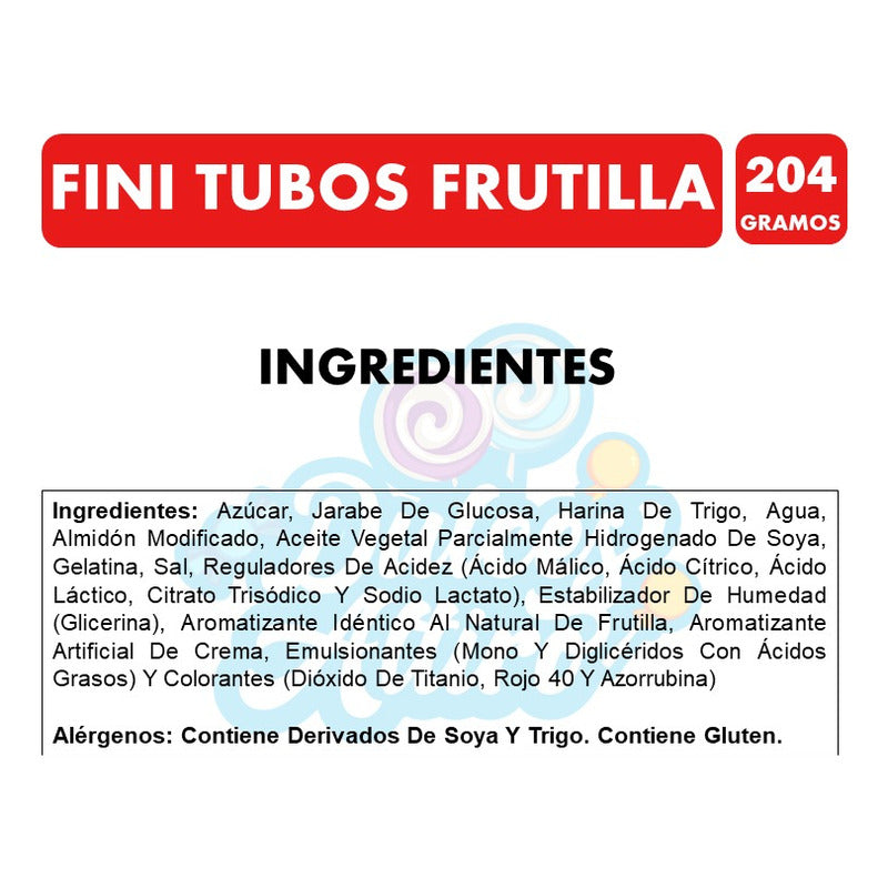 Gomitas Fini Tubos Sabor Frutilla 204g (display 12 Unidades)