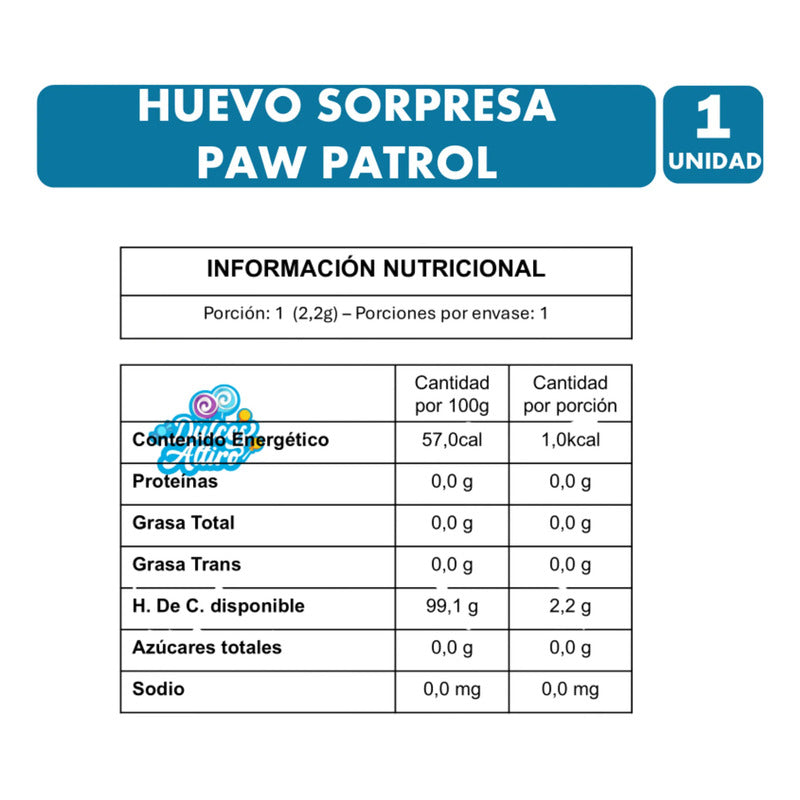 Huevo Sorpresa Paw Patrol Popping Candy Sin Azúcar