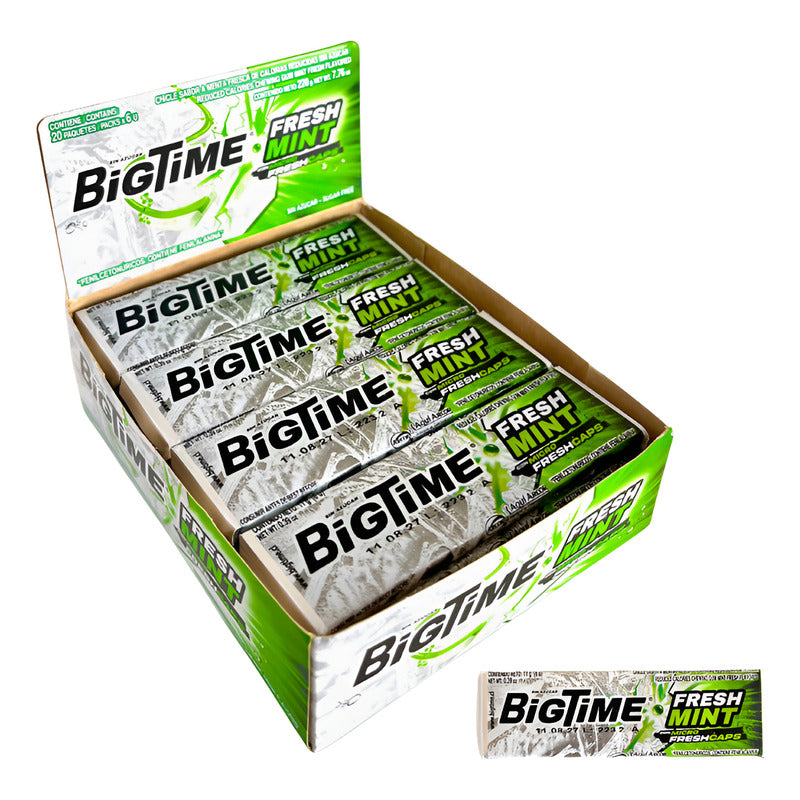 Chicle Bigtime Fresh Mint - Menta Fresca Sin Azúcar (20 Uni)