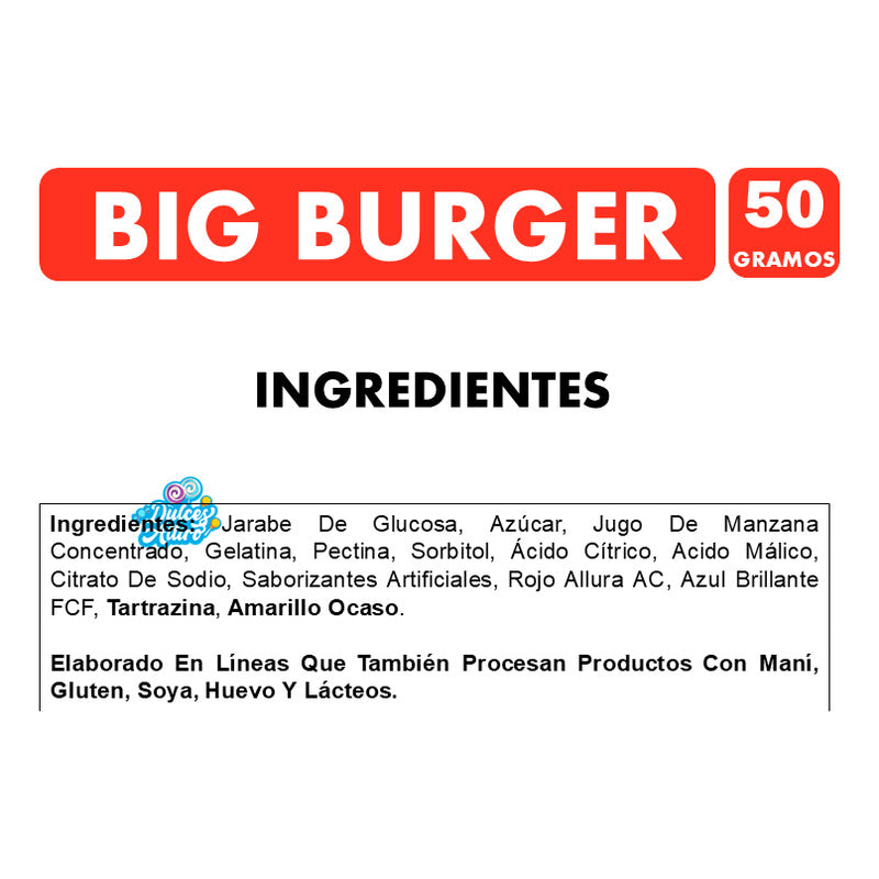 Big Buger - Gomita En Forma De Hamburguesa Por Partes (1u)