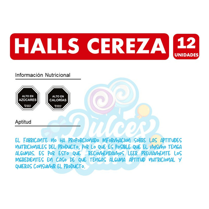 Halls Rojo Sabor Mentol Cereza Lyptus (caja Con 12 Uni)
