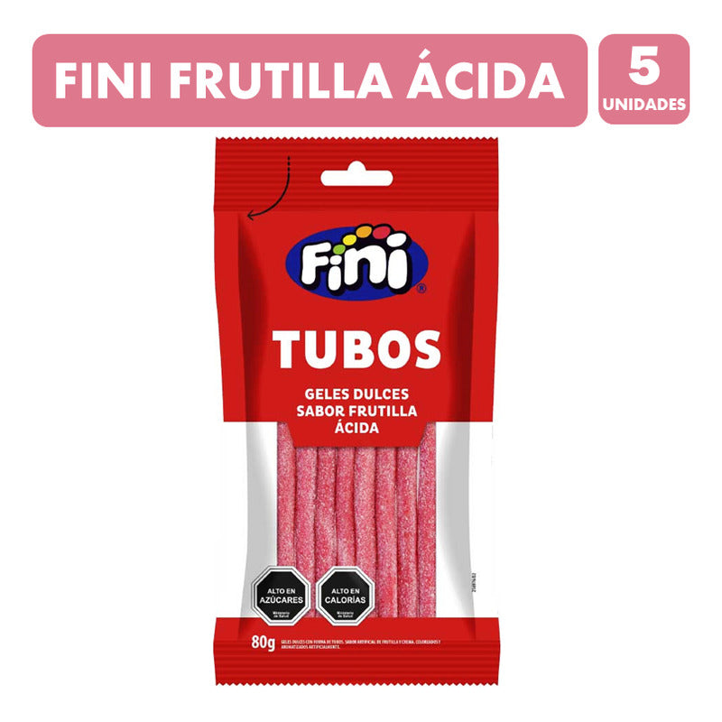 Fini Frutilla Acida - Tubos Rojos (pack Con 5 Un)