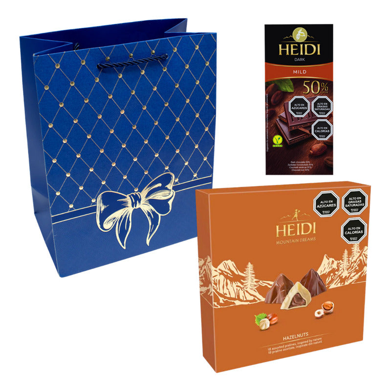 Pack Bombones Avellana Heidi + Chocolate 50% Cacao + Bolsa