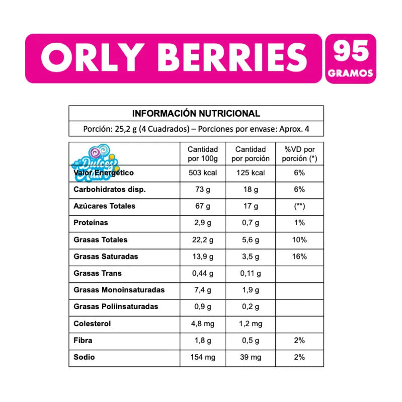 Chocolate Orly Berries De Ambrosoli (barra 95 Gramos)
