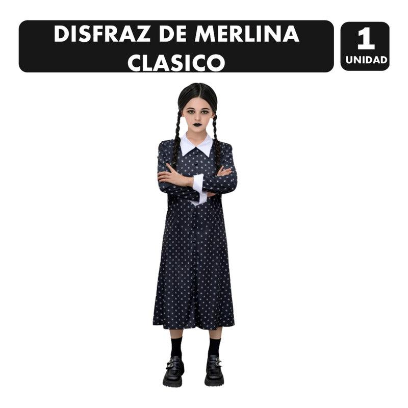 Disfraz De Merlina Clásico Negro De Halloween Para Niña 13-14