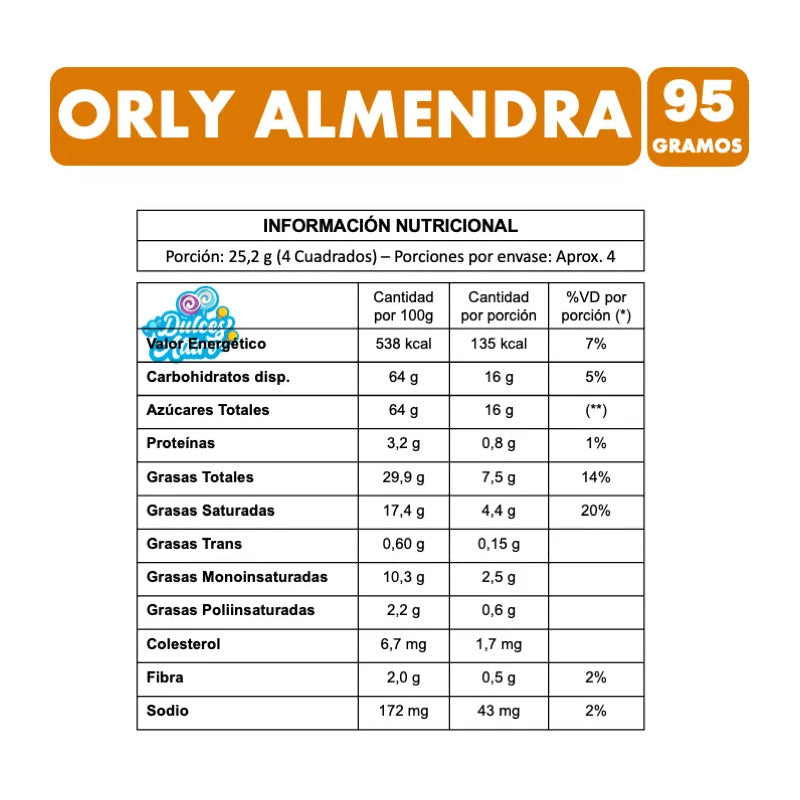 Chocolate Orly Almendra De Ambrosoli (barra 95 Gramos)