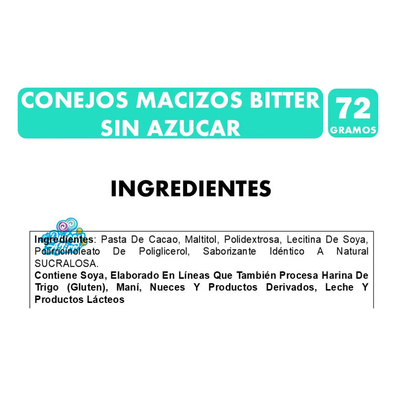 Conejitos Macizos Sin Azúcar Chocolate Bitter - Bolsa 72g