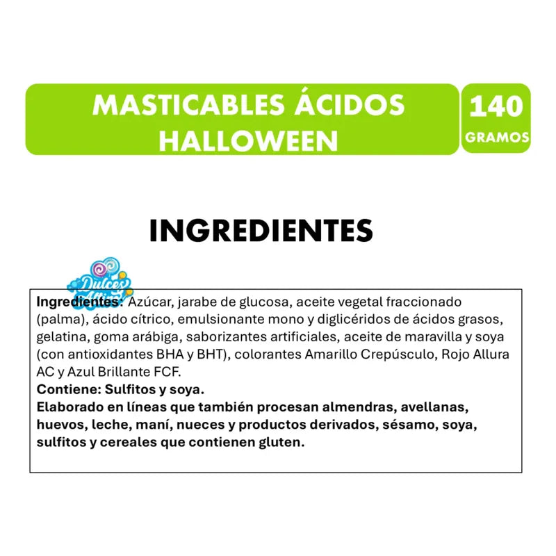 Masticables Ácidos Sabor Frutales Halloween (140g)