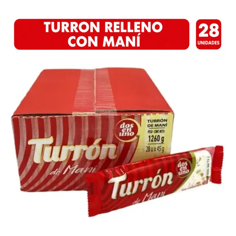 Turrón De Maní Dos En Uno - Caja Con 28 Unidades