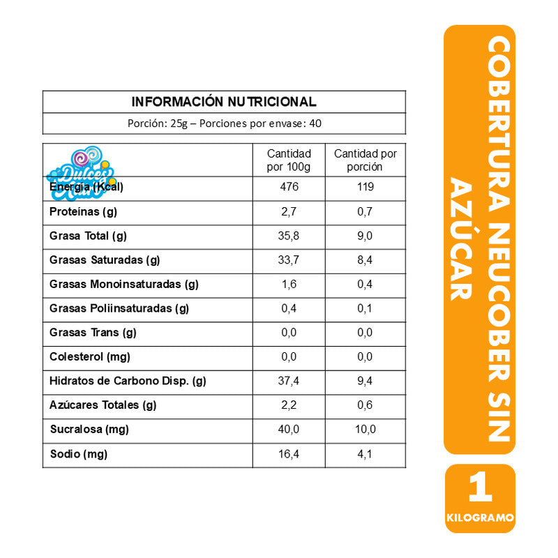 Cobertura De Chocolate Sin Azúcar Libre De Gluten Vegano 1kg