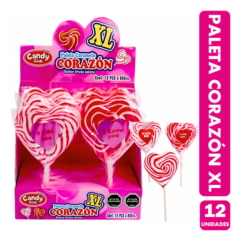 Paleta De Caramelo En Forma De Corazón Sabor A Fruta (12 Un)