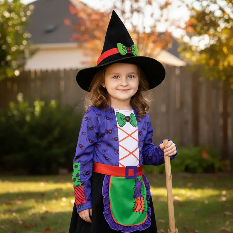 Disfraz De Brujita Arañita Infantil  Especial Halloween Violeta 6-12