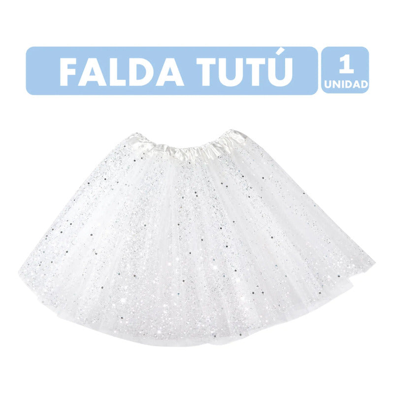 Falda Tutú Blanca Con Brillos Para Niña Fiesta Halloween Blanco Brillitos 6-8
