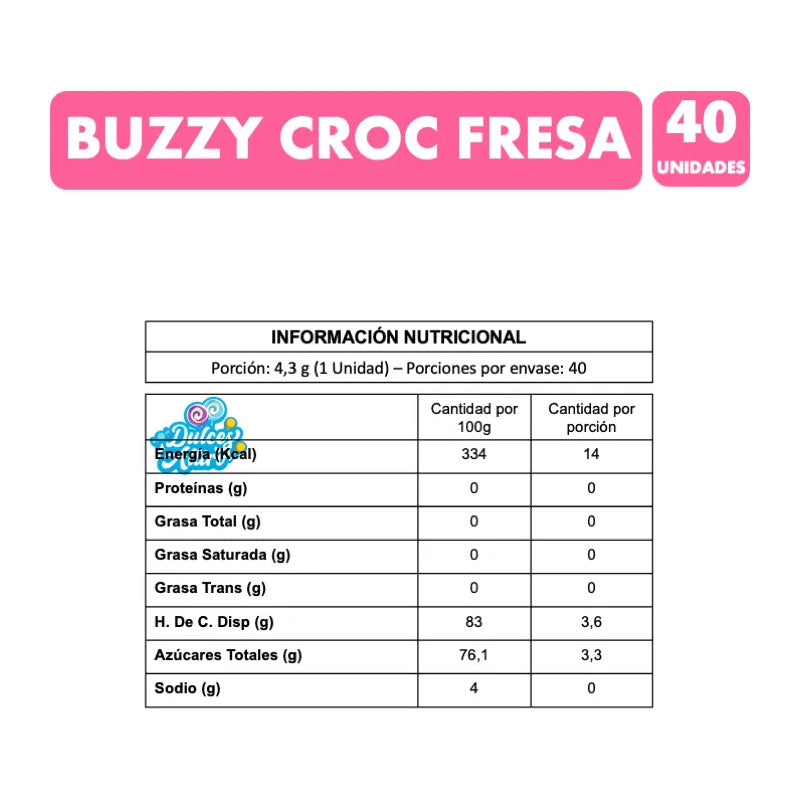 Chicles Buzzy Croc Rellenos Sabor Fresa Sin Gluten (40 Uni)