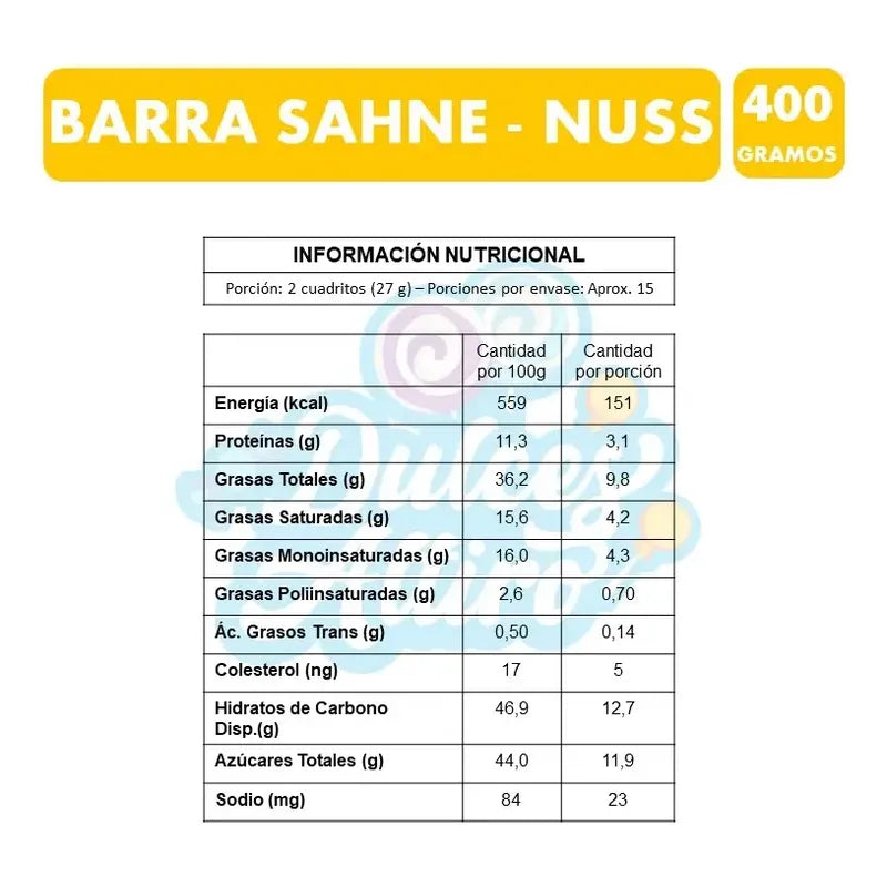 Chocolate Sahne Nuss Gigante Barra 400g Especial Para Regalo