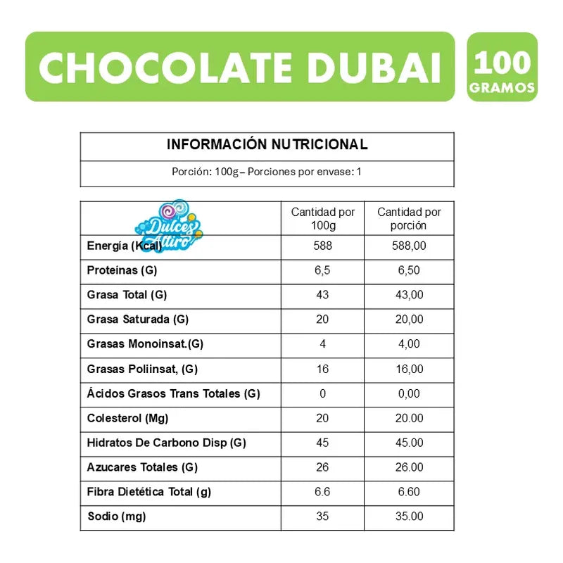 Chocolate De Leche Dubai Pistachio & Kadayif - Barra 100g