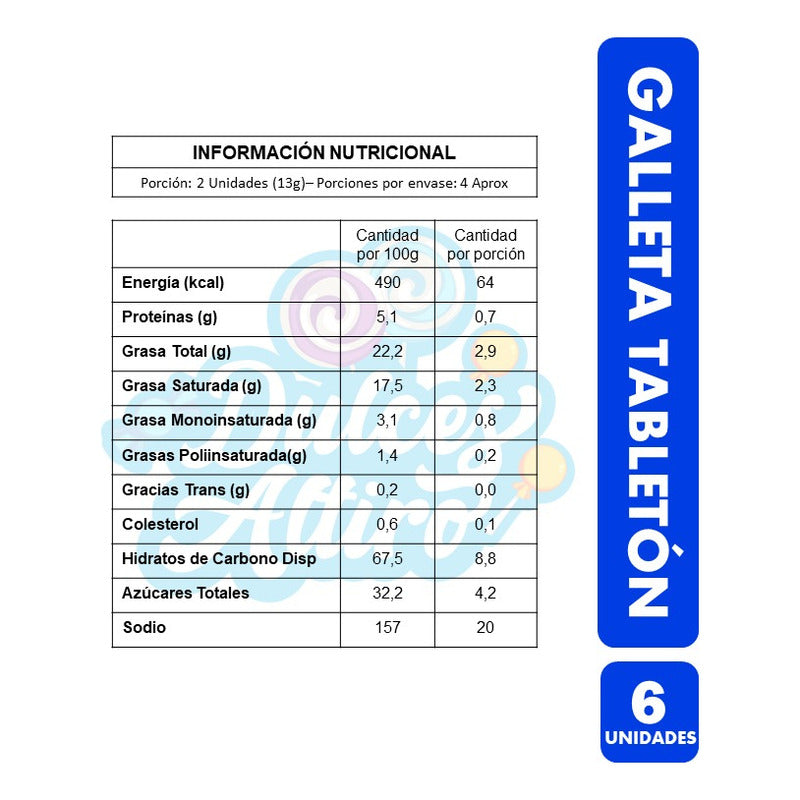 Galletas Tabletón Para Colación De 50gr (pack De 6 Unidades)