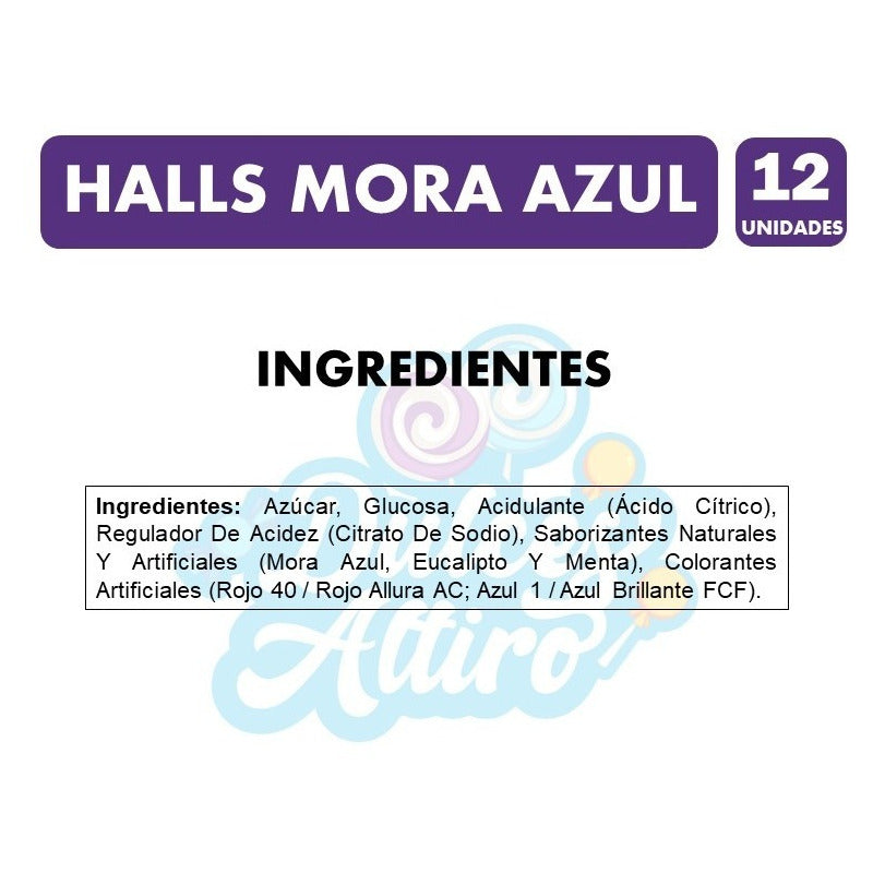 Caramelo Halls Mora Azul (blueberry) - Caja Con 12 Unidades.