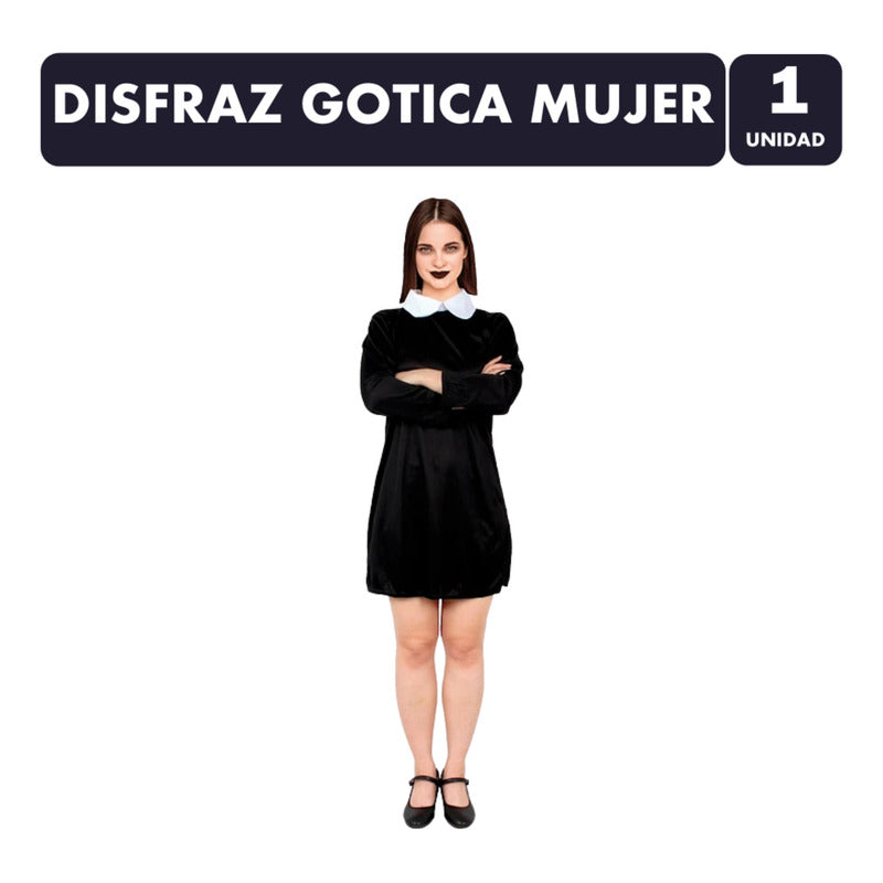 Disfraz Gótica Vestido Negro Mujer Adulta Fiesta Halloween M