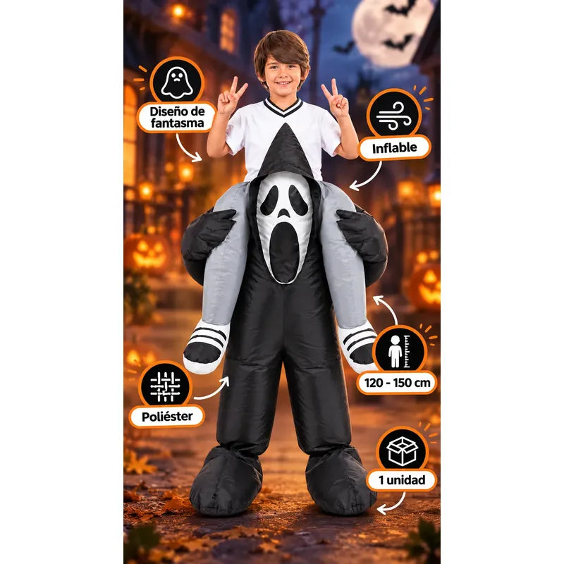 Disfraz Inflable Fantasma Ride Infantil 120-150cm Halloween Negro 120-150