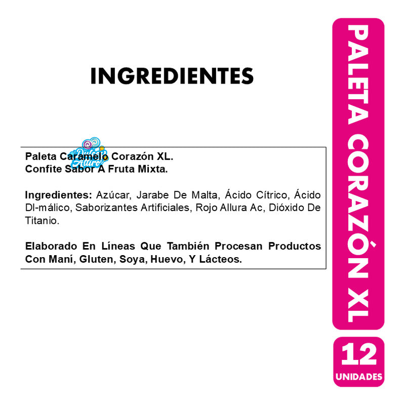 Paleta De Caramelo En Forma De Corazón Sabor A Fruta (12 Un)