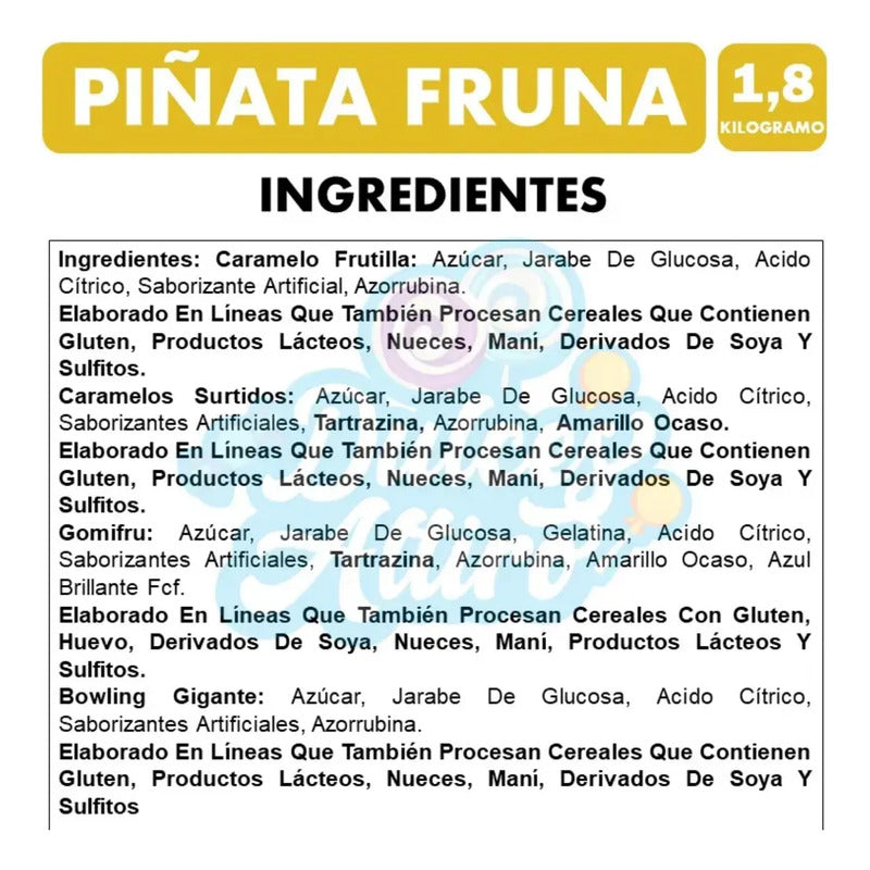 Piñata Fruna Cumpleaños Bolsa Surtida De Dulces 1,8 Kg