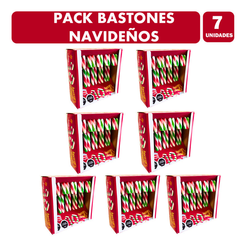 Bastones Navidad Sabor Caramelos - Pack Con 7 Unidades