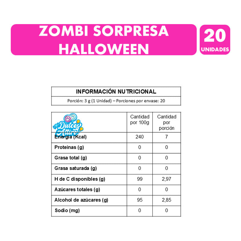 Dulces Halloween - Caramelos Zombi Sorpresa (contiene 20 Un)