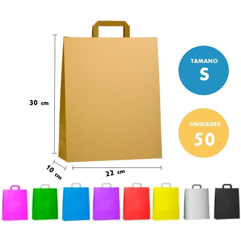Bolsas De Papel Kraft 22x30x10cm, Con Manilla (50 Unidades)