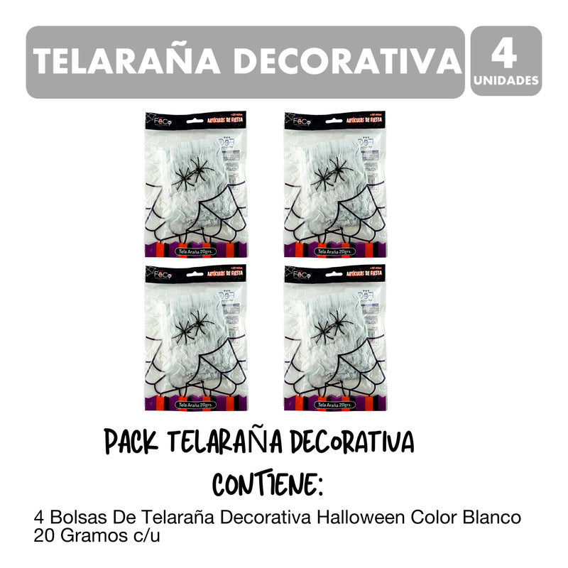 Pack Telaraña Halloween Decoración Color Blanco (4 Unidades)