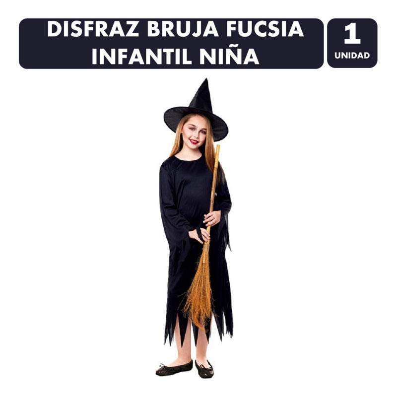 Disfraz De Bruja Vestido Negro Infantil Especial Halloween 7-9