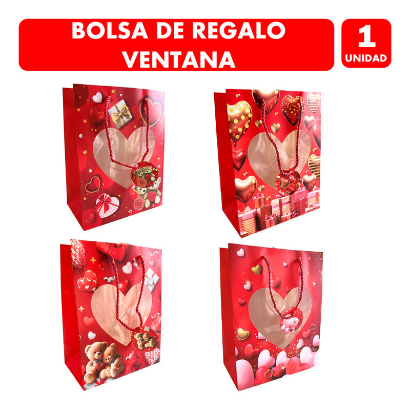Bolsa De Regalo San Valentin Ventana Corazon 18x23 -unitario Sutido Bolsa Ventana Corazon