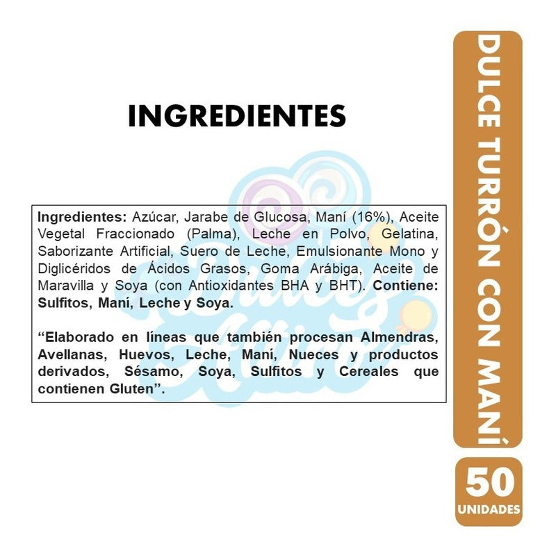 Dulce Turrón Con Maní Bolsa 50 Unidades
