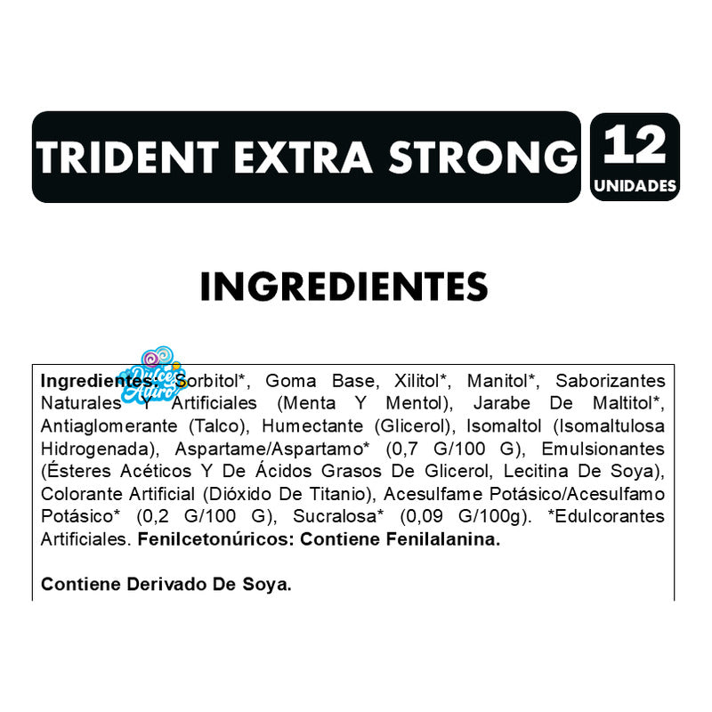 Trident Extra Strong - Sabor Menta Fuerte Sin Azúcar (12 Un)