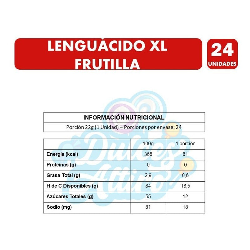 Dulces Lenguácidos Xl, Sabor Frutilla, Mabú (caja Con 24 Un)