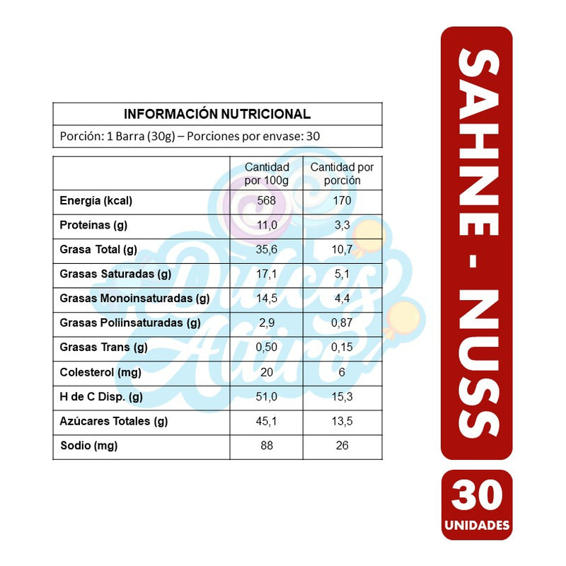 Chocolates Sahne Nuss De 30g - Individual (caja Con 30 Uni)