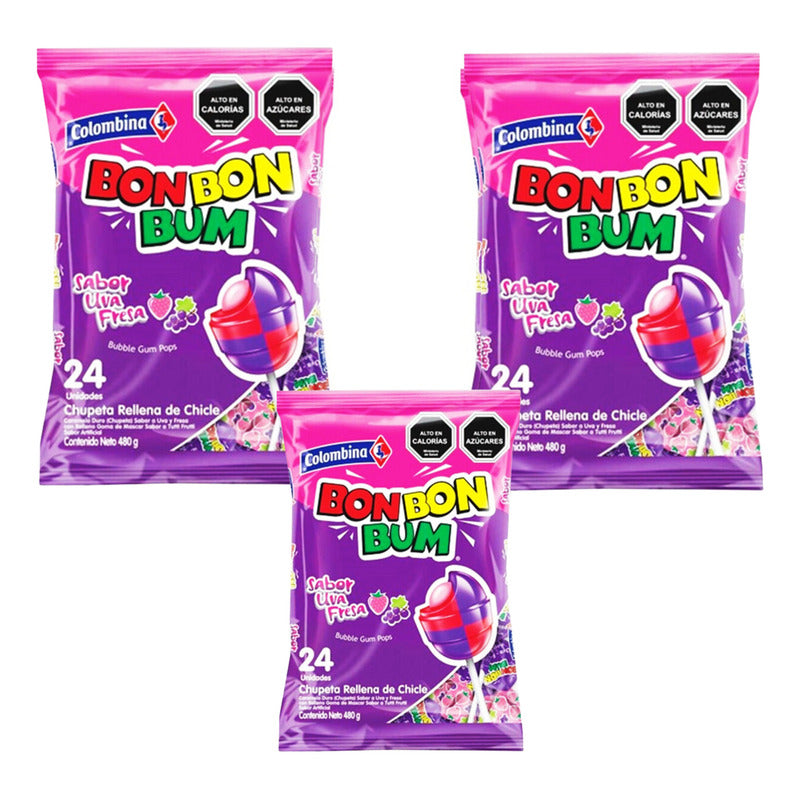 Bon Bon Bum Uva Fresa - Coyac - Pack De 3 Bolsas De 24un C/u