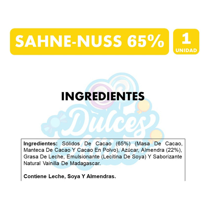 Chocolate Sahne Nuss 65% Cacao De Nestlé (barra 160 Gramos)