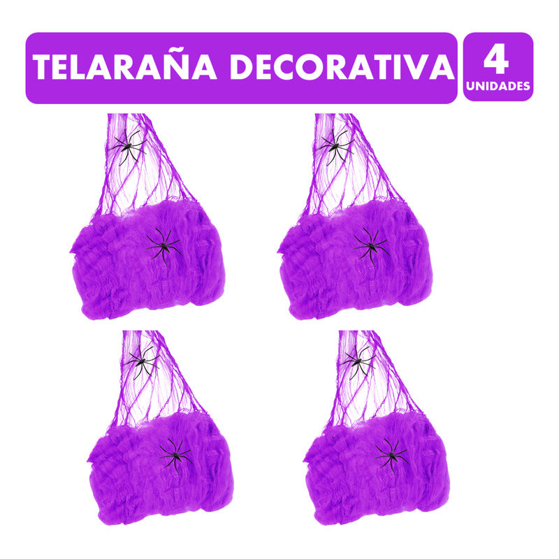 Pack Telaraña Halloween Decoración Color Morado (4 Unidades)