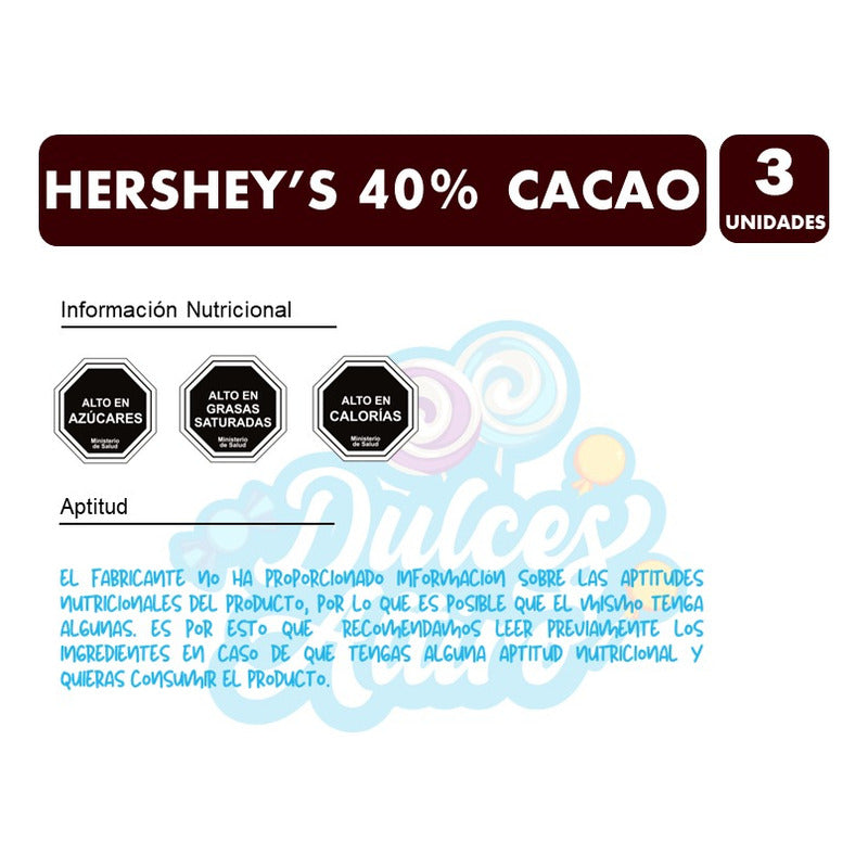 Chocolate Hershey's 40% Cacao - Medio Amargo (pack Con 3uni)