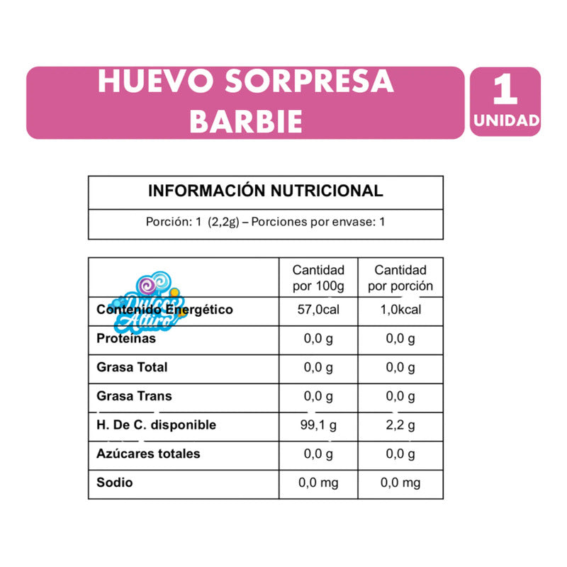 Huevo Sorpresa Barbie De Mattel Con Caramelos Sin Azúcar