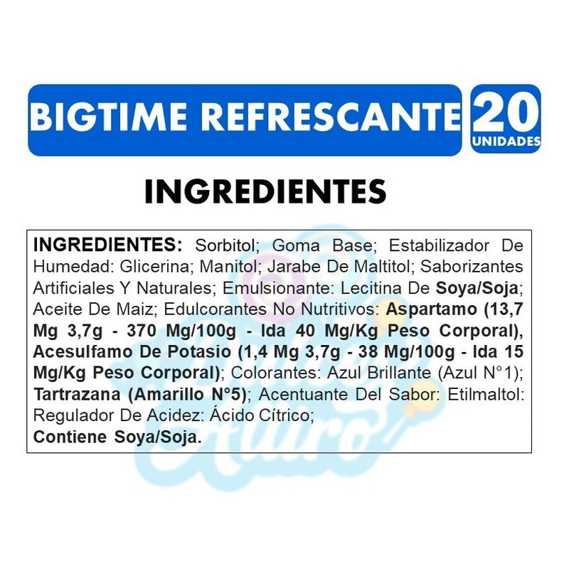 Chicle Bigtime Refrescante Display 20 Unidades 11gr