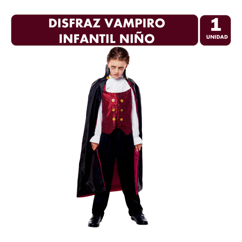 Disfraz Traje De Vampiro Clásico Infantil Niño Halloween Rojo Y Negro 5-6