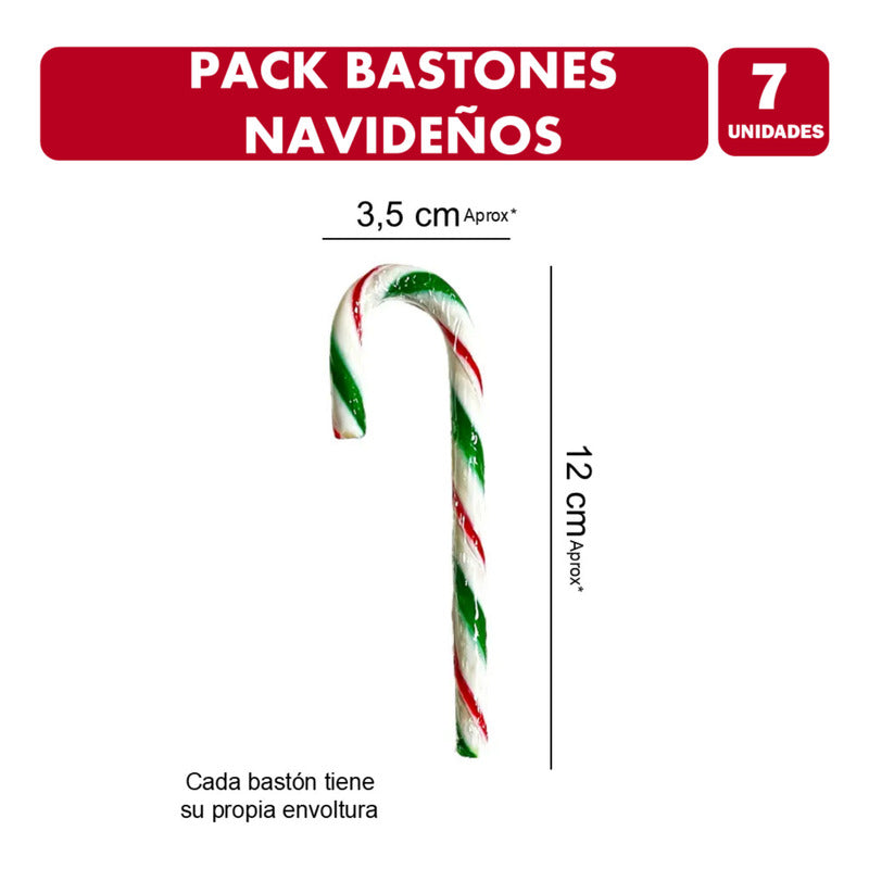 Bastones Navidad Sabor Caramelos - Pack Con 7 Unidades