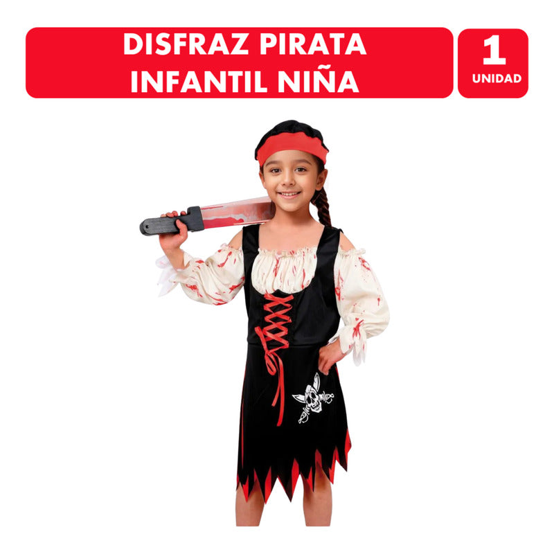 Disfraz Traje De Pirata Infantil Niña Especial Halloween Negro 3-4