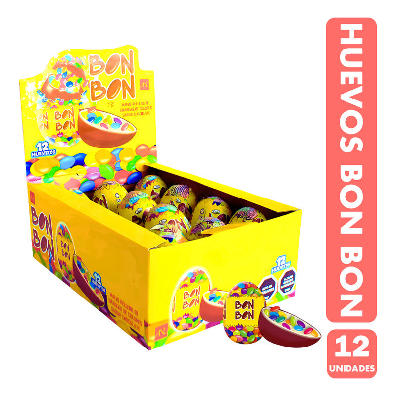 Huevo Bon Bon De Chocolate Con Grageas De Colores - 12 Uni