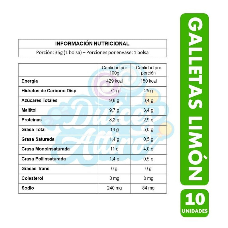 Galletas Colación, Sabor Limón - Pack De 10 Unidades De 35gr
