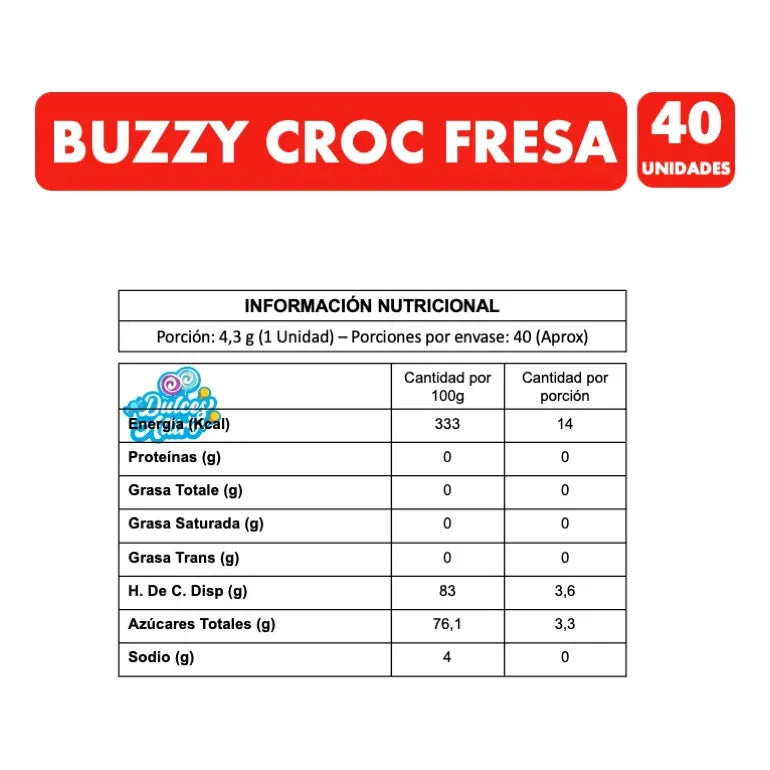 Chicles Sabor Fresa Buzzy Croc Con Centro Líquido (caja 40u)